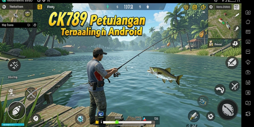 Screenshot CK789 menampilkan aksi memancing yang mendebarkan di danau yang indah.