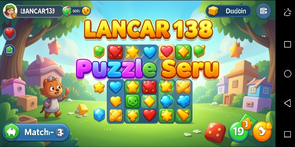 Screenshot gameplay LANCAR138 dengan blok warna cerah yang sedang dicocokkan.